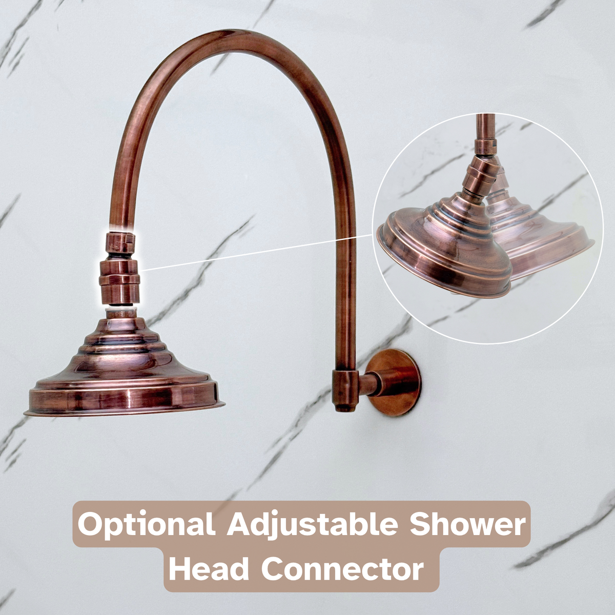 Antique Copper Adjustable Round Rain Shower System — Arcuate arm (ACCSS-003) — detail view 7