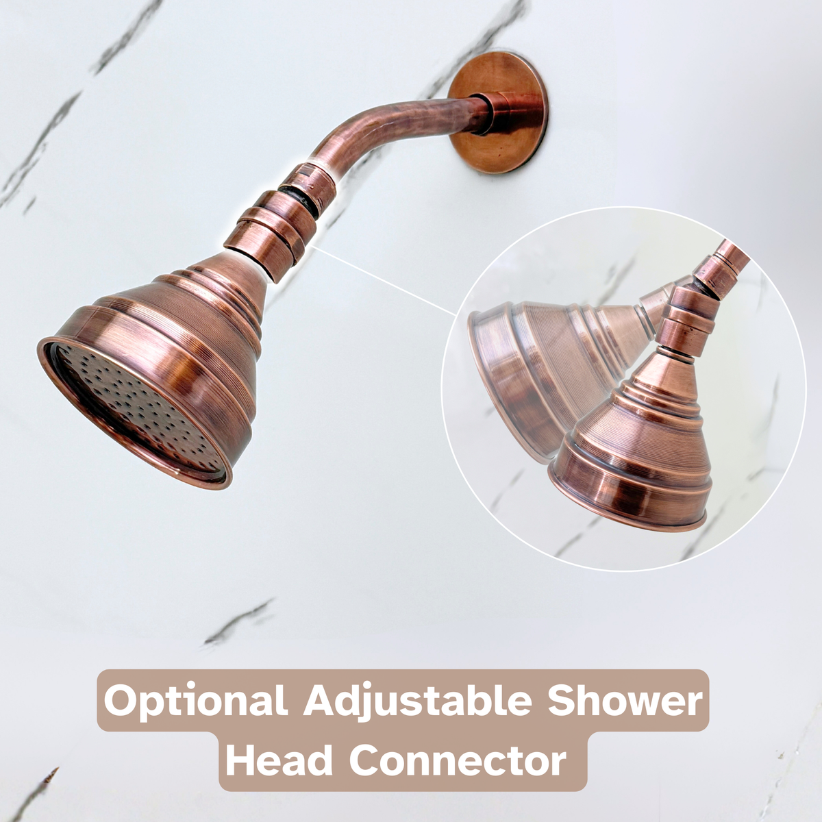Antique Copper Adjustable Round Rain Shower System with Handheld & Tub Filler — Short arm (ACCSS-013) — detail view 6