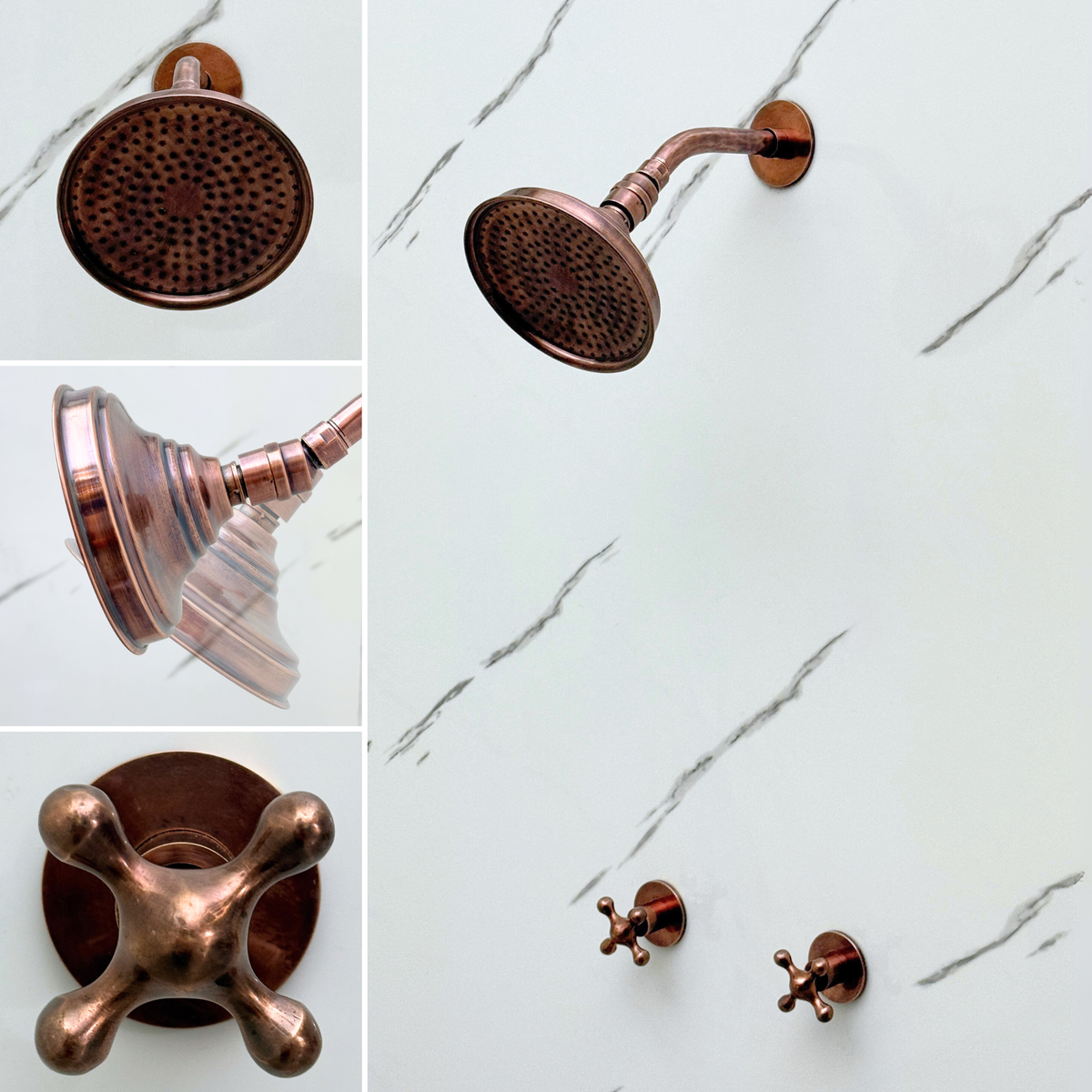 Antique Copper Adjustable Round Rain Shower System — Short arm (ACCSS-009) — detail view 3