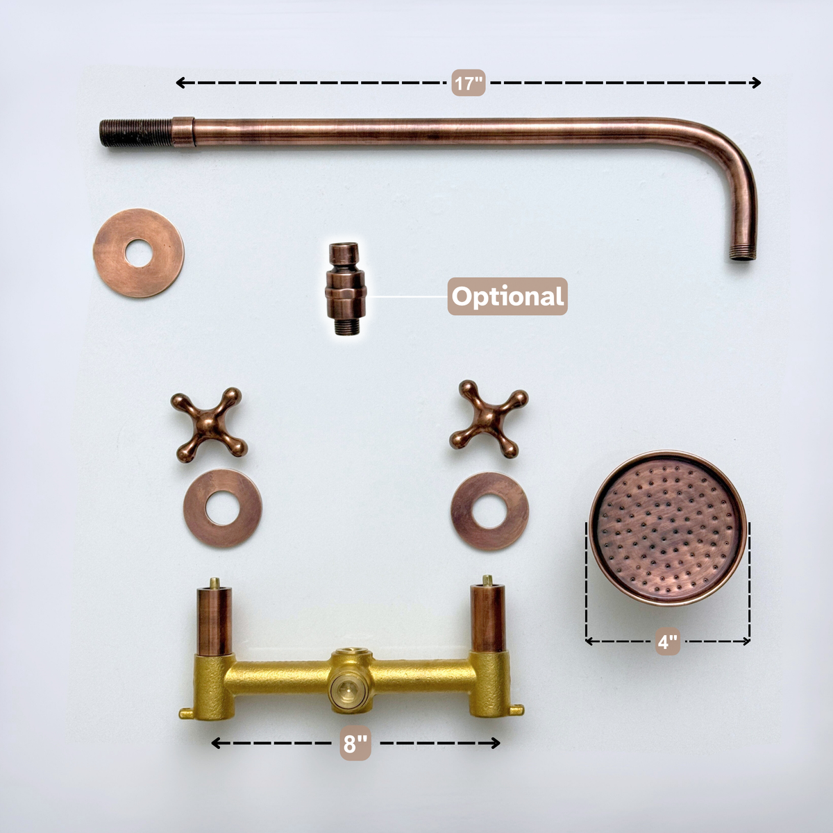 Antique Copper Adjustable Round Rain Shower System — Straight arm (ACCSS-006) — detail view 12