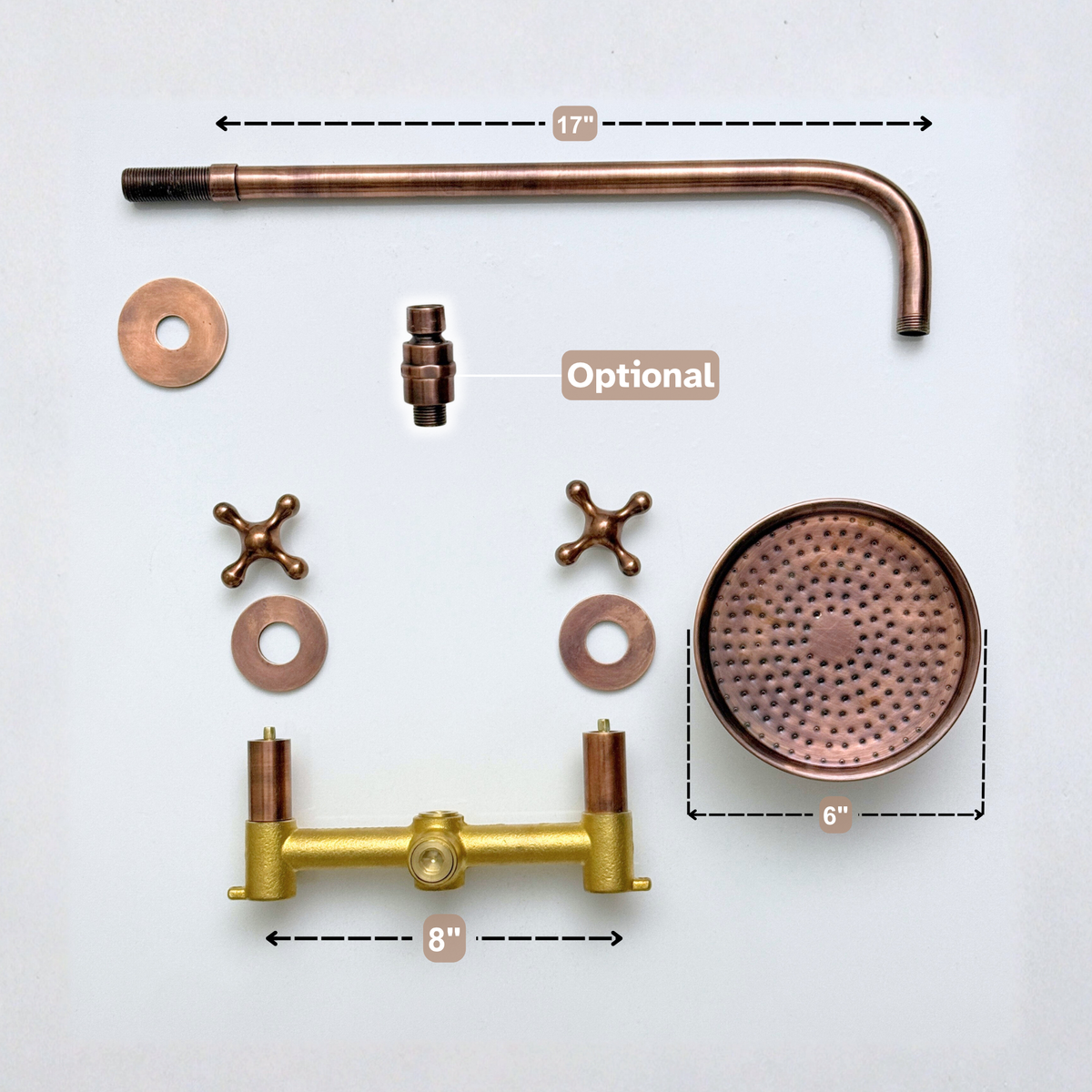 Antique Copper Adjustable Round Rain Shower System — Straight arm (ACCSS-005) — detail view 12