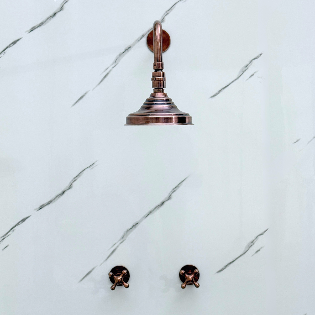Antique Copper Adjustable Round Rain Shower System — Straight arm (ACCSS-005) — detail view 5