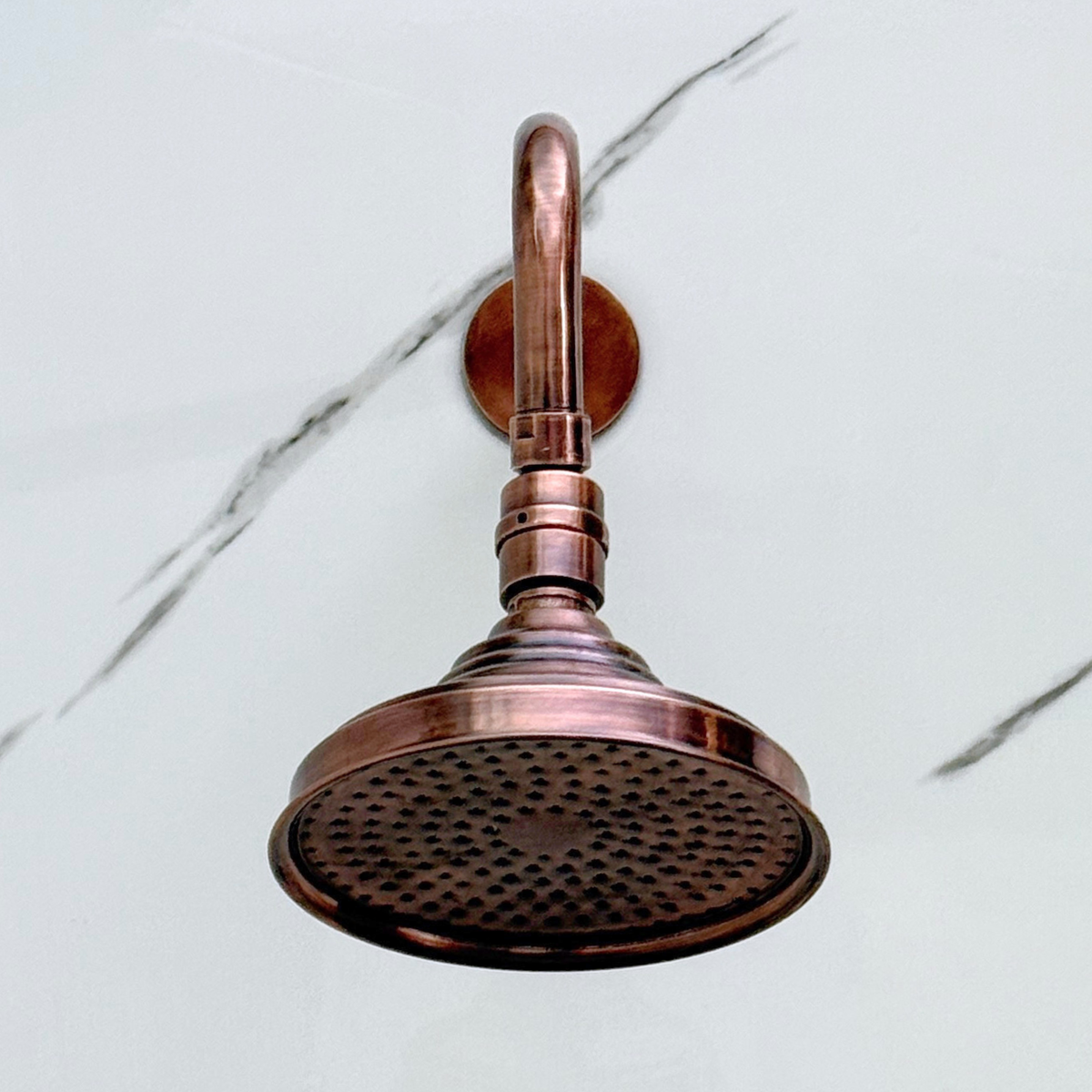 Antique Copper Adjustable Round Rain Shower System — Straight arm (ACCSS-005) — detail view 6