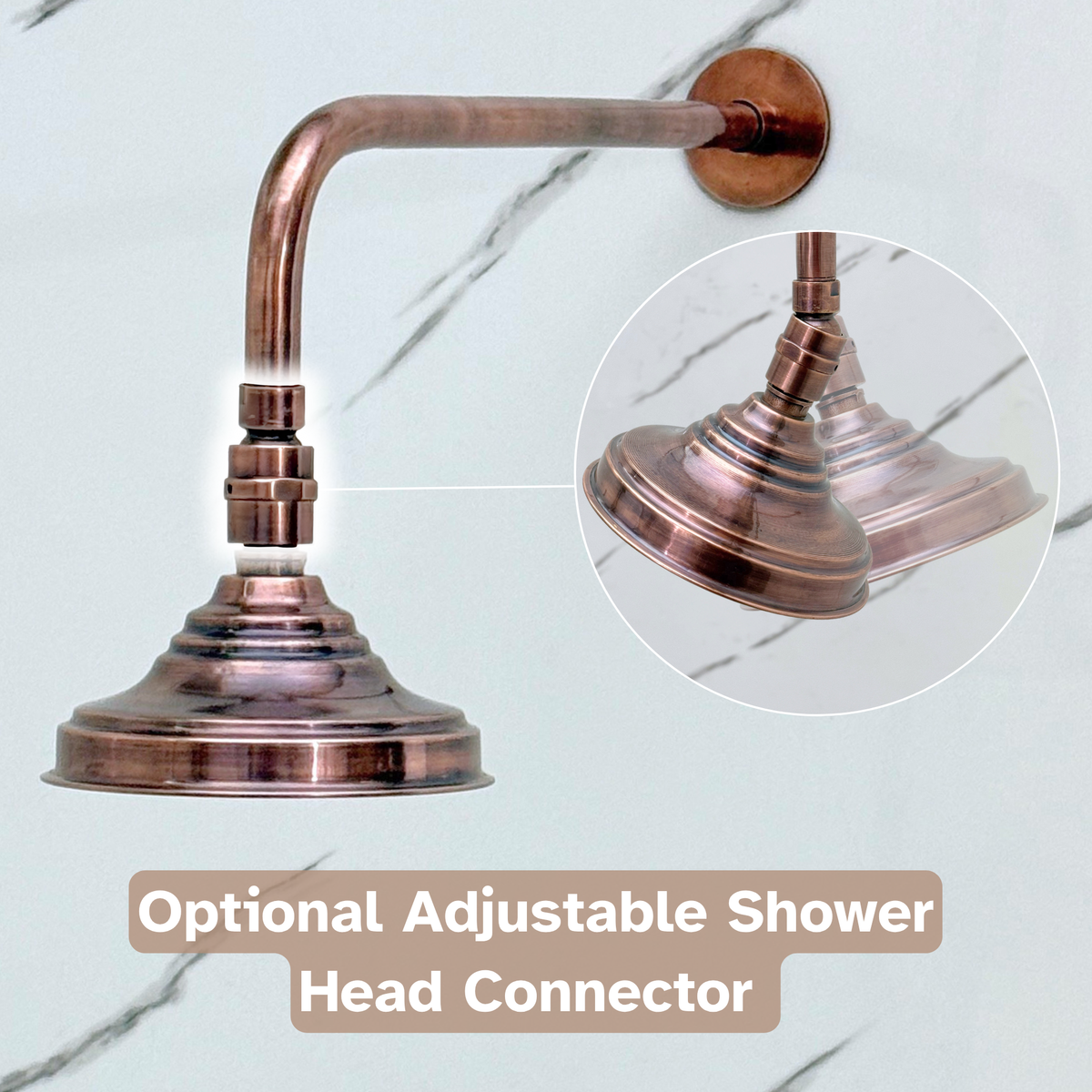 Antique Copper Adjustable Round Rain Shower System — Straight arm (ACCSS-005) — detail view 7