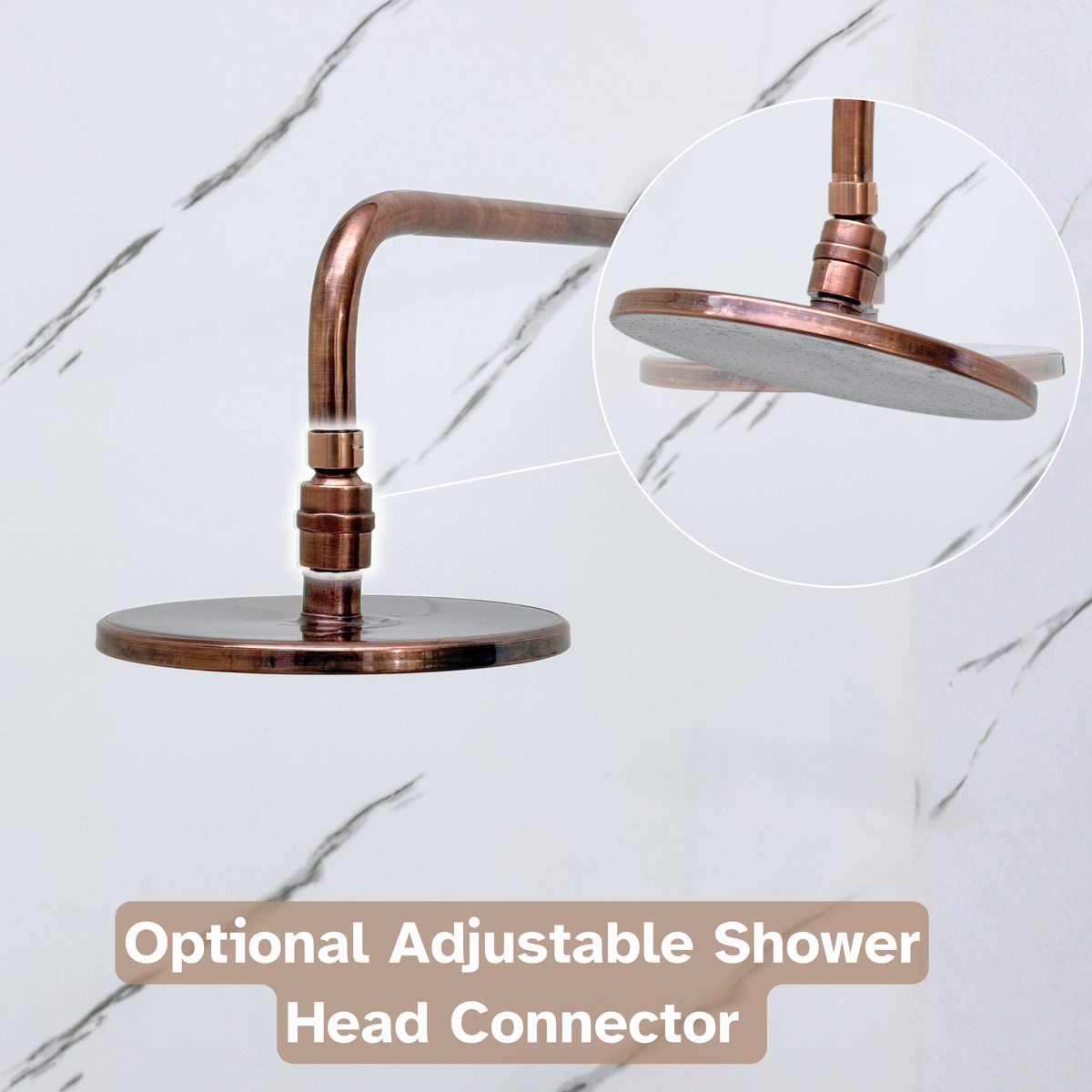 Antique Copper Adjustable Flat Round Rain Shower System with Handheld & Tub Filler — Straight arm (ACCSS-015) — detail view 7