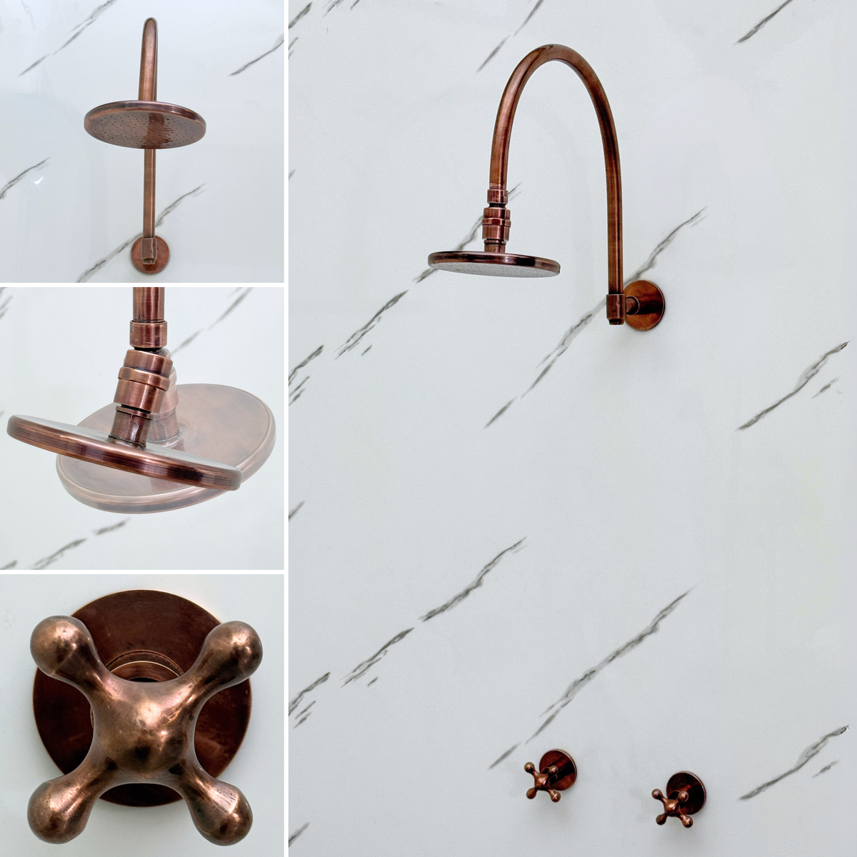 Antique Copper Flat Round Rain Shower System — Arcuate arm (ACCSS-001) — detail view 2