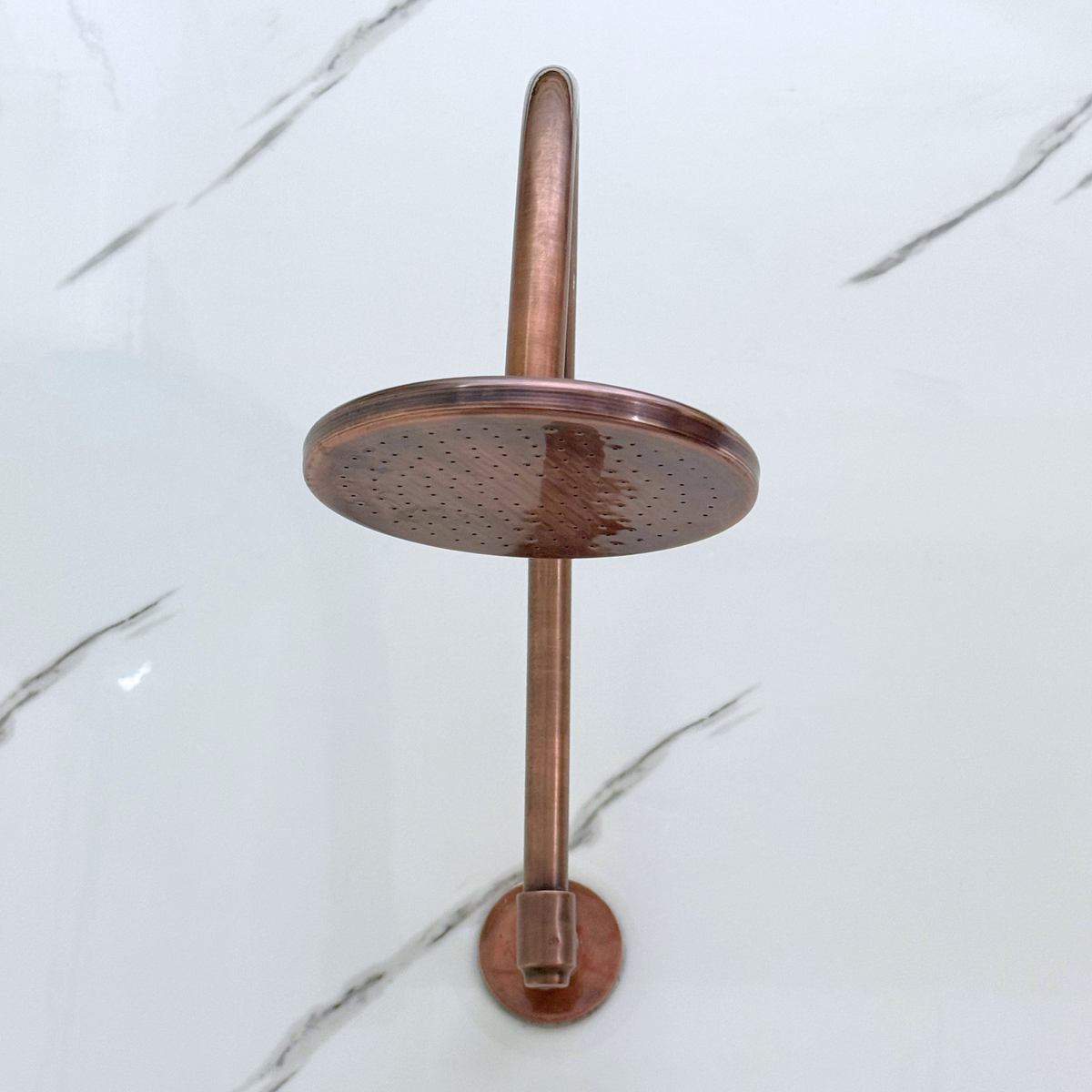 Antique Copper Flat Round Rain Shower System — Arcuate arm (ACCSS-001) — detail view 6