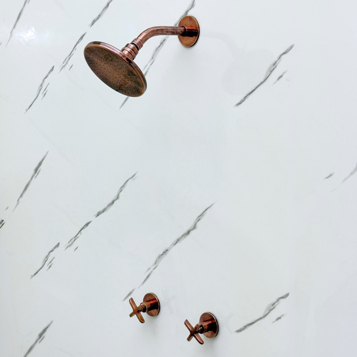 Antique Copper Adjustable Flat Round Rain Shower System — Short arm (ACCSS-007) — detail view 4