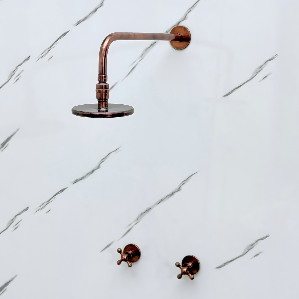 Antique Copper Adjustable Flat Round Rain Shower System — Straight arm (ACCSS-004) — detail view 2