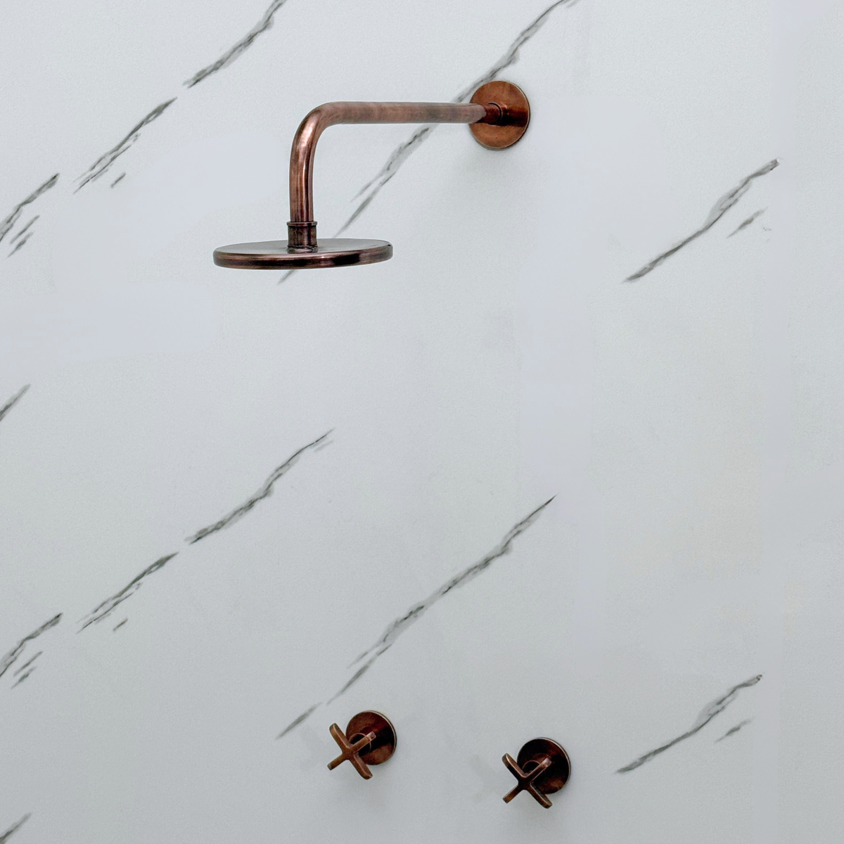Antique Copper Adjustable Flat Round Rain Shower System — Straight arm (ACCSS-004) — detail view 9