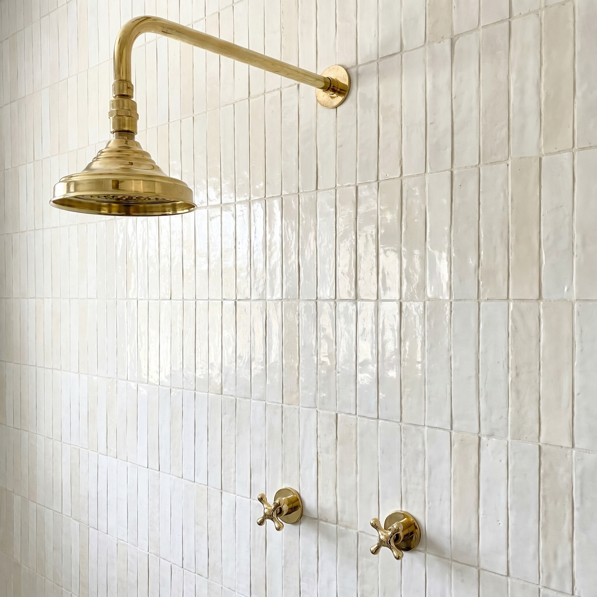 Unlacquered Brass Adjustable Round Rain Shower System — Straight arm (UBCSS-005) — shower system overview