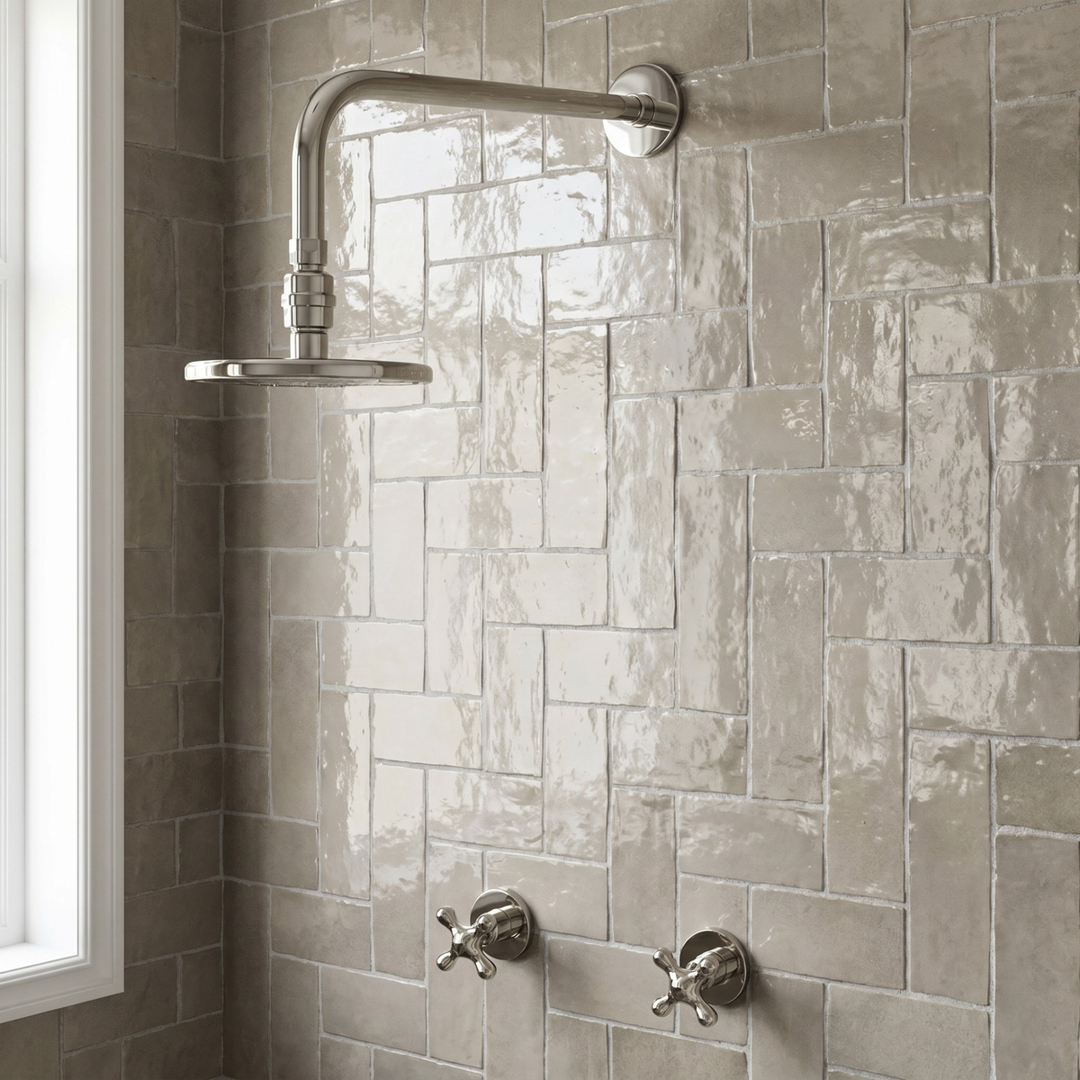 Polished Nickel Adjustable Flat Round Rain Shower System — Straight arm (PNCSS-004) — shower system overview