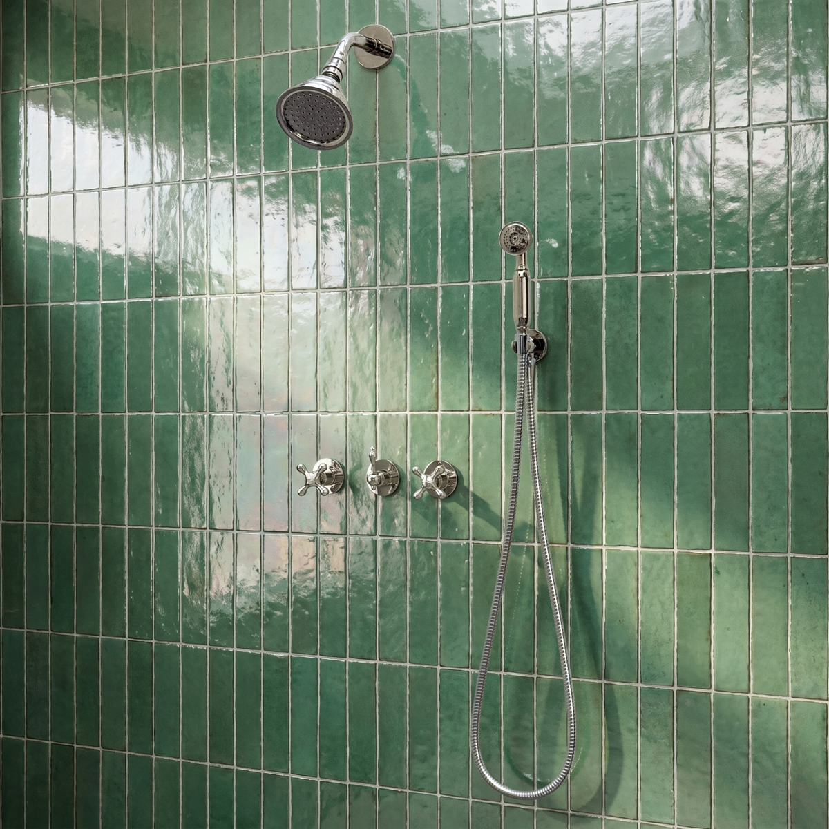 Polished Nickel Round Rain Shower System with Handheld — Short arm (PNCSS-020) — shower system overview