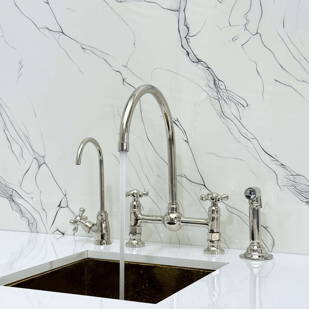 Polished Nickel Vintage Bridge Kitchen Faucet with Cross Handles – Somerset – alternate view 2