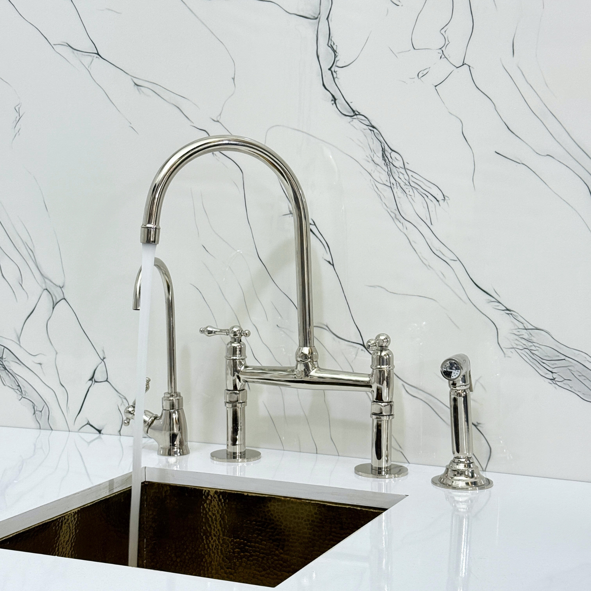 Polished Nickel Bridge Kitchen Faucet with Lever Handles – Montrose – alternate view 3