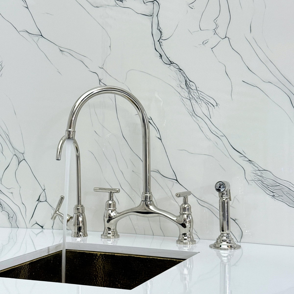 Polished Nickel Bridge Kitchen Faucet with Lever Handles – Cavendish – alternate view 6