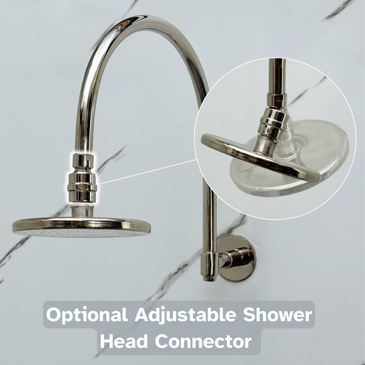 Polished Nickel Flat Rain Shower Head with Arcuate Arm, Adjustable Nickel Shower Head - image 3