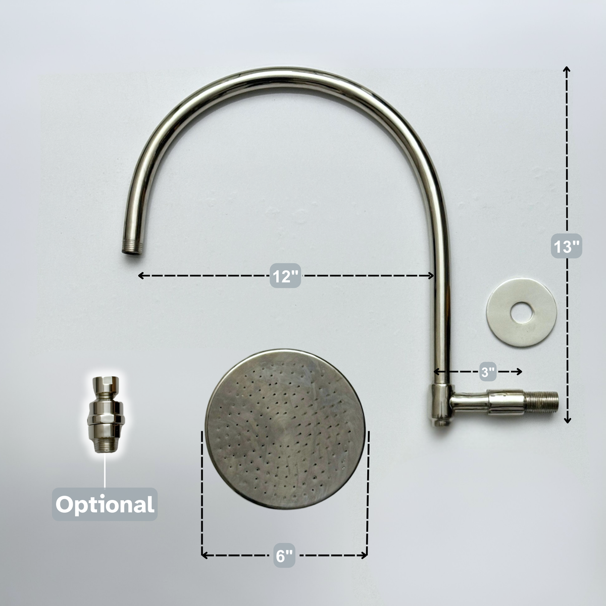 Polished Nickel Flat Rain Shower Head with Arcuate Arm, Adjustable Nickel Shower Head - image 5