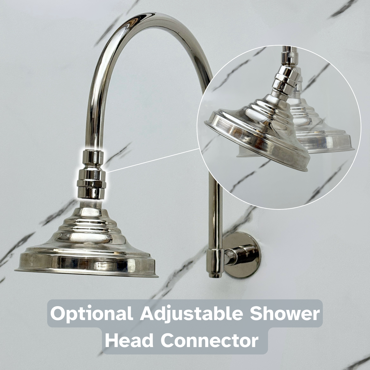 Polished Nickel Rain Shower Head with Arcuate Arm, Adjustable Nickel Shower Head - image 3