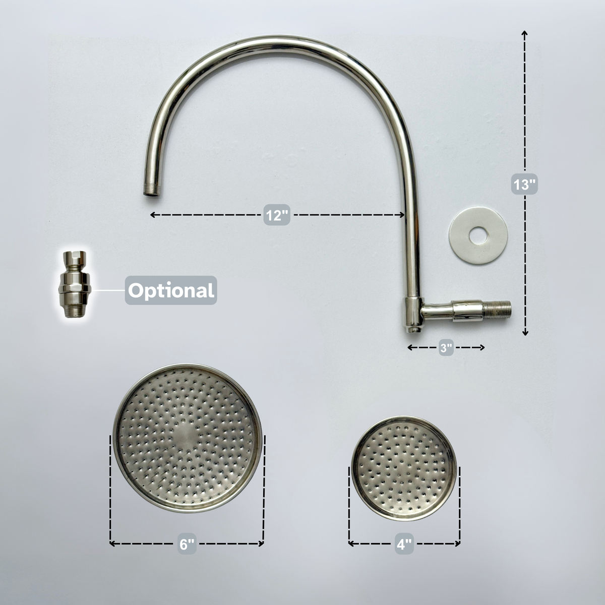 Polished Nickel Rain Shower Head with Arcuate Arm, Adjustable Nickel Shower Head - image 8