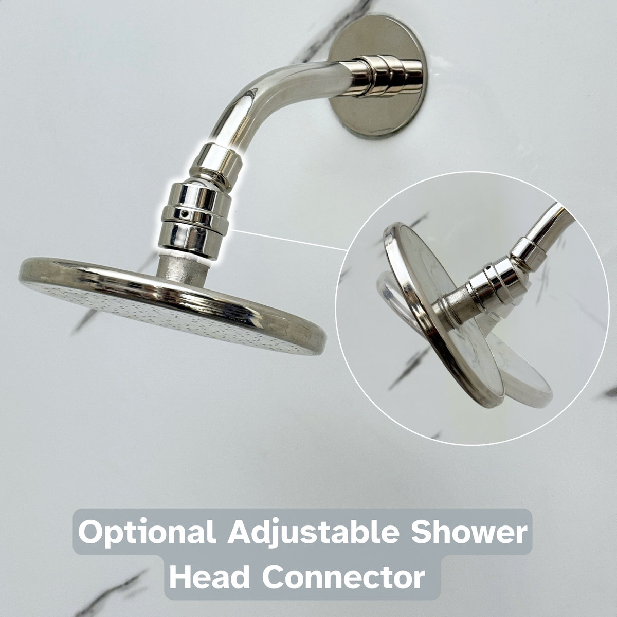 Polished Nickel Flat Rain Shower Head with Short Arm, Adjustable Nickel Shower Head - image 3