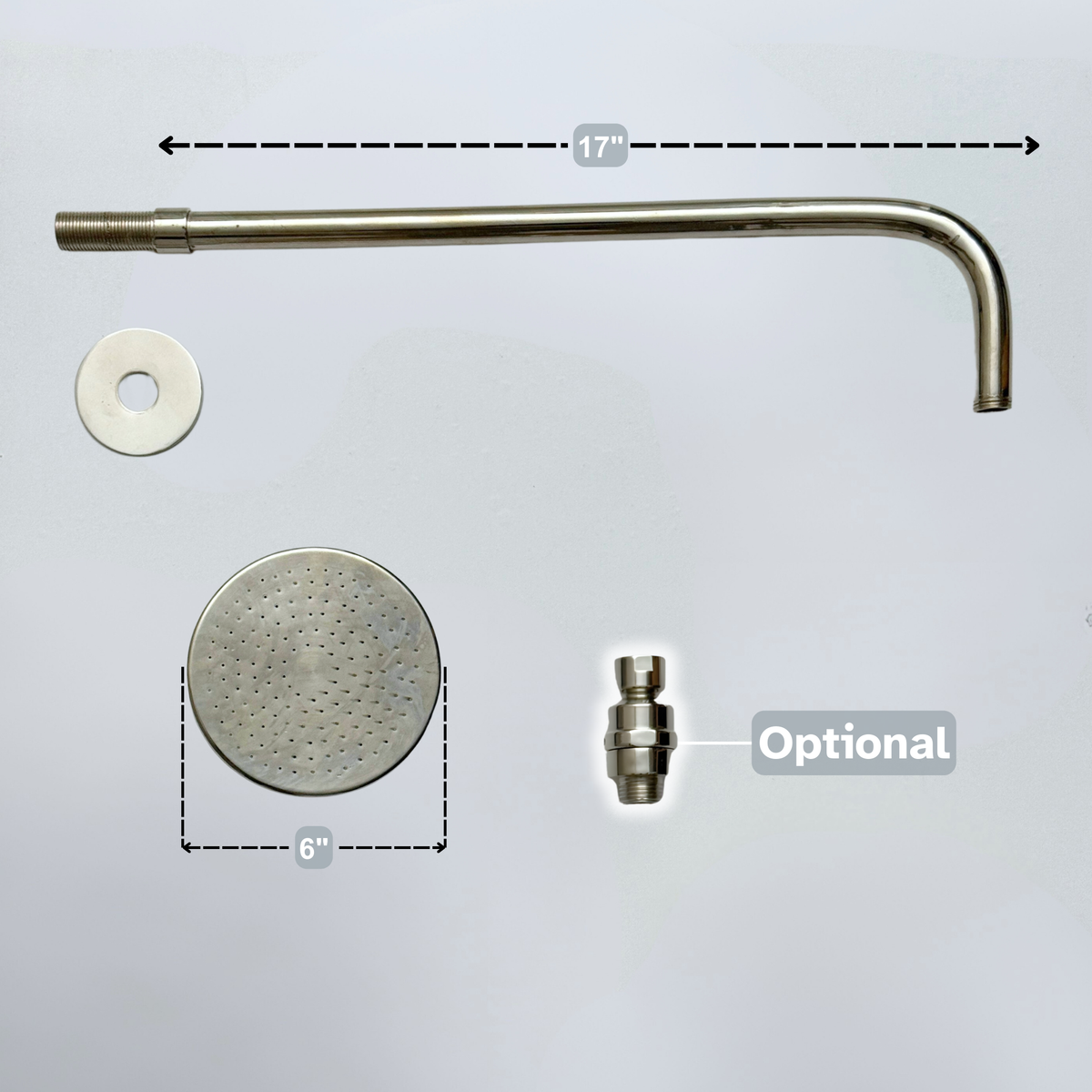 Polished Nickel Flat Rain Shower Head with Straight Arm, Adjustable Nickel Shower Head - image 5
