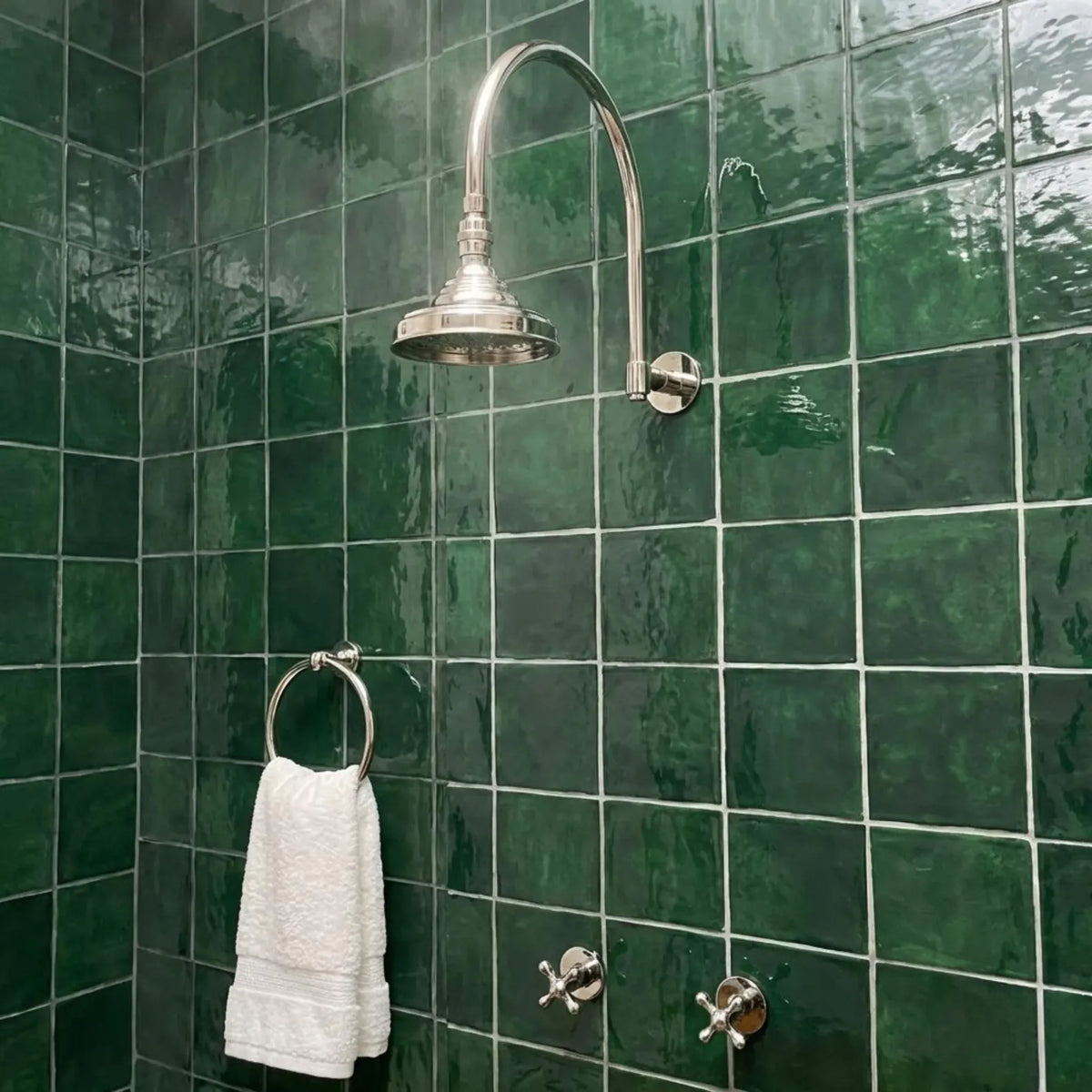 Polished Nickel Adjustable Round Rain Shower System — Arcuate arm (PNCSS-003) — shower system overview