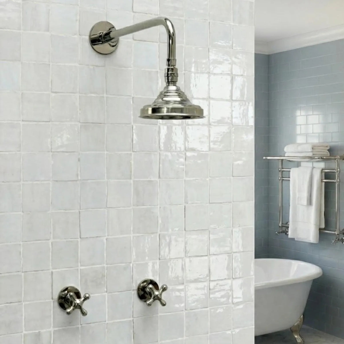 Polished Nickel Adjustable Round Rain Shower System — Straight arm (PNCSS-005) — shower system overview