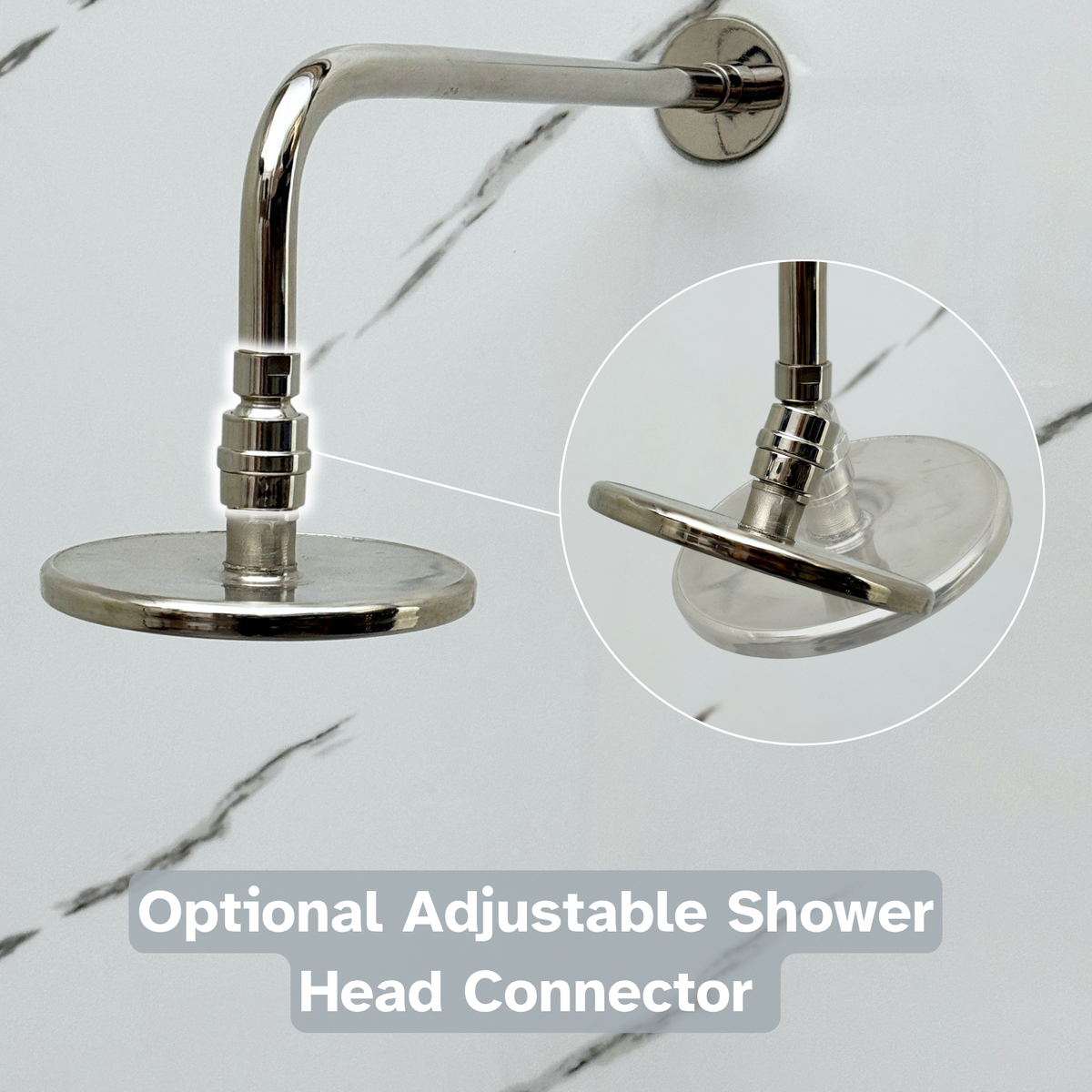 Polished Nickel Adjustable Flat Round Rain Shower System — Straight arm (PNCSS-004) — detail view 7