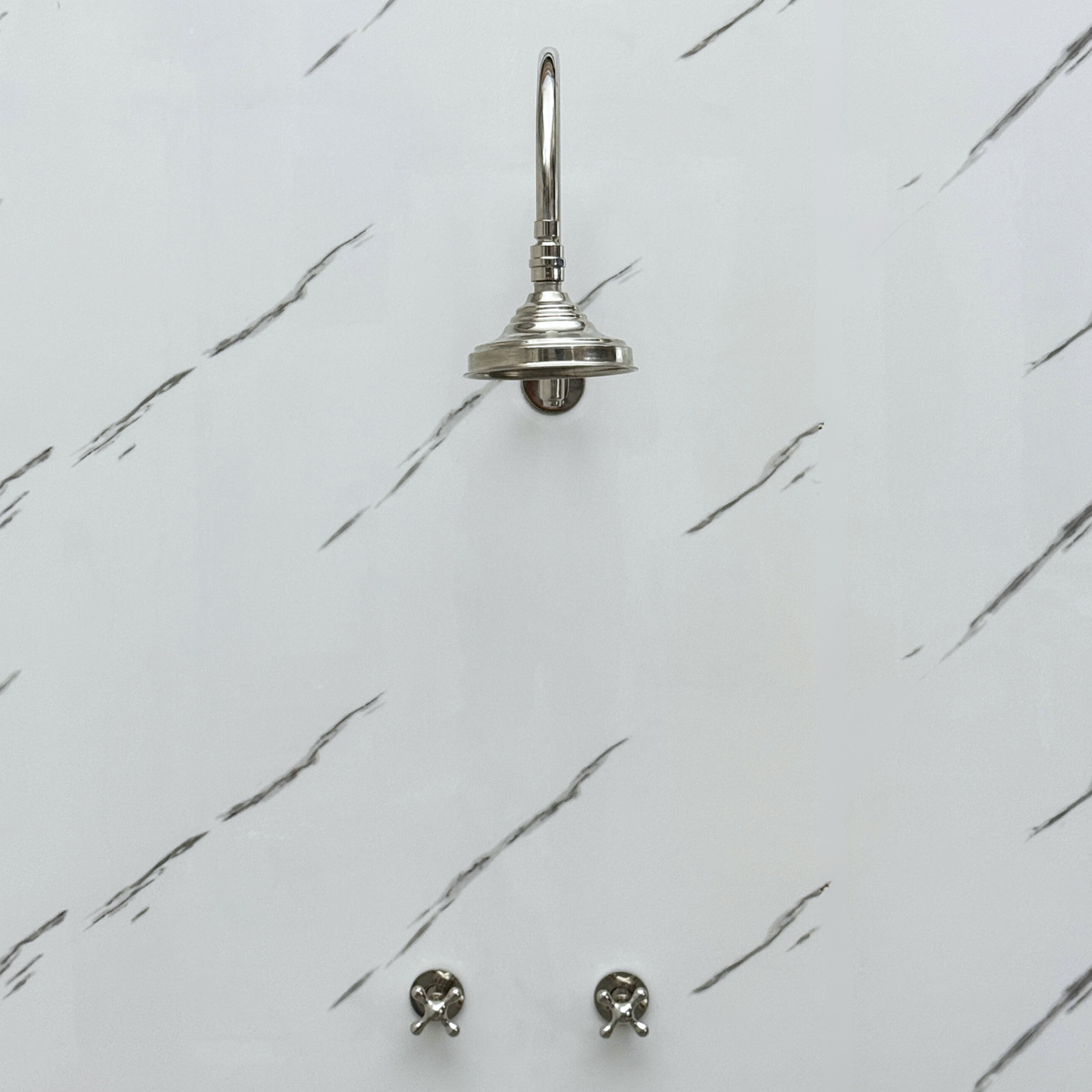 Polished Nickel Adjustable Round Rain Shower System — Arcuate arm (PNCSS-003) — detail view 5