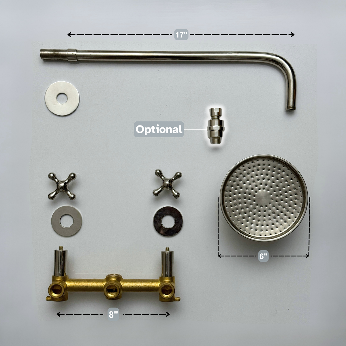 Polished Nickel Adjustable Round Rain Shower System — Straight arm (PNCSS-005) — detail view 13
