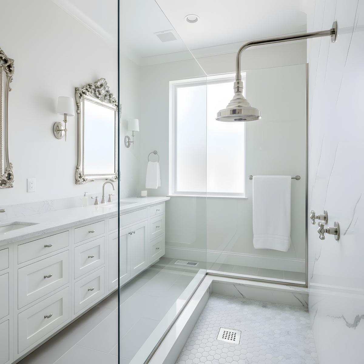 Polished Nickel Adjustable Round Rain Shower System — Straight arm (PNCSS-005) — detail view 3