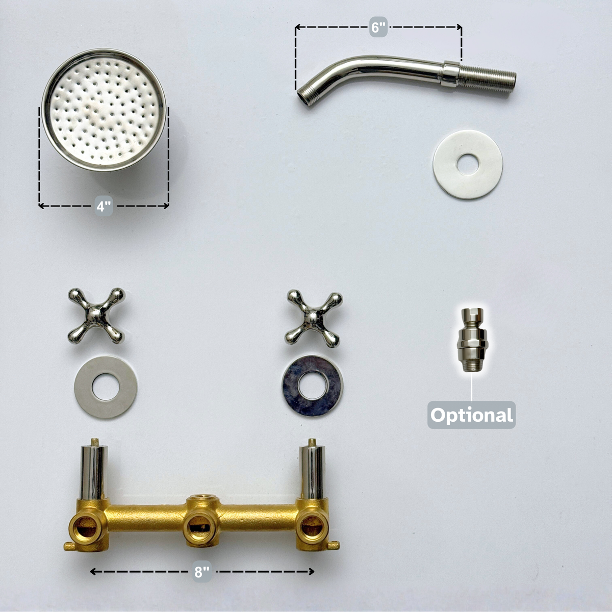 Polished Nickel Adjustable Round Rain Shower System — Short arm (PNCSS-008) — detail view 12