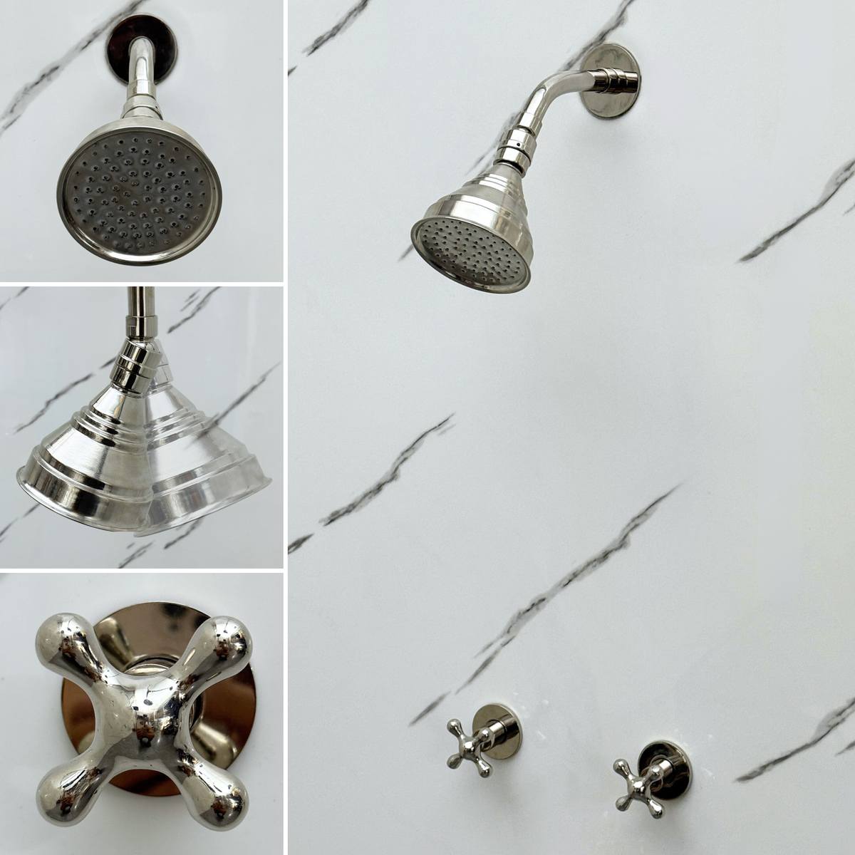 Polished Nickel Adjustable Round Rain Shower System — Short arm (PNCSS-008) — detail view 3