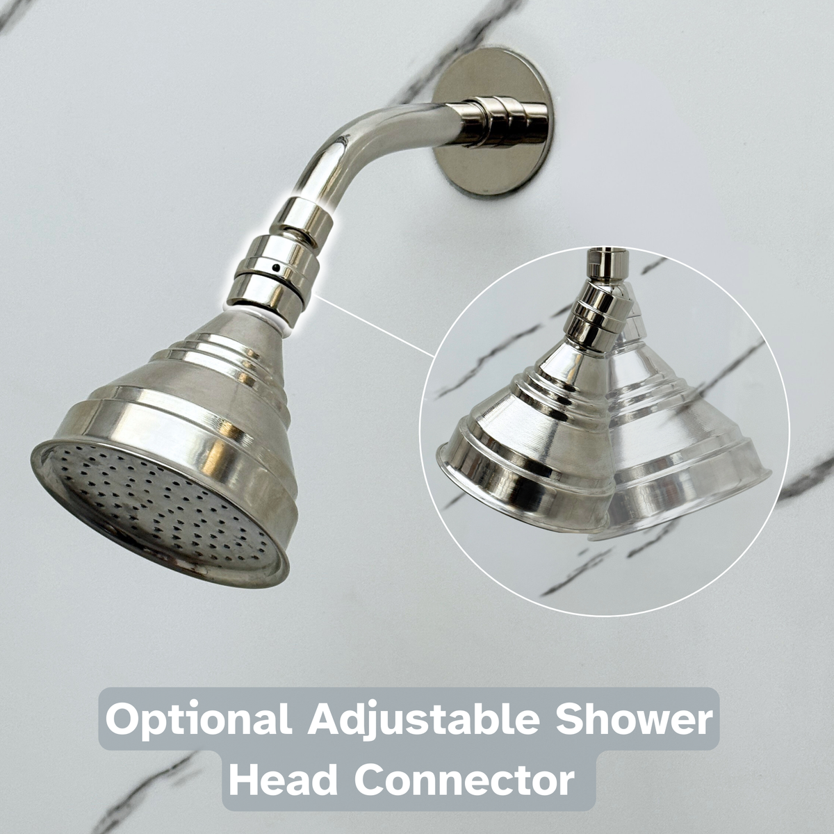 Polished Nickel Adjustable Round Rain Shower System — Short arm (PNCSS-008) — detail view 7