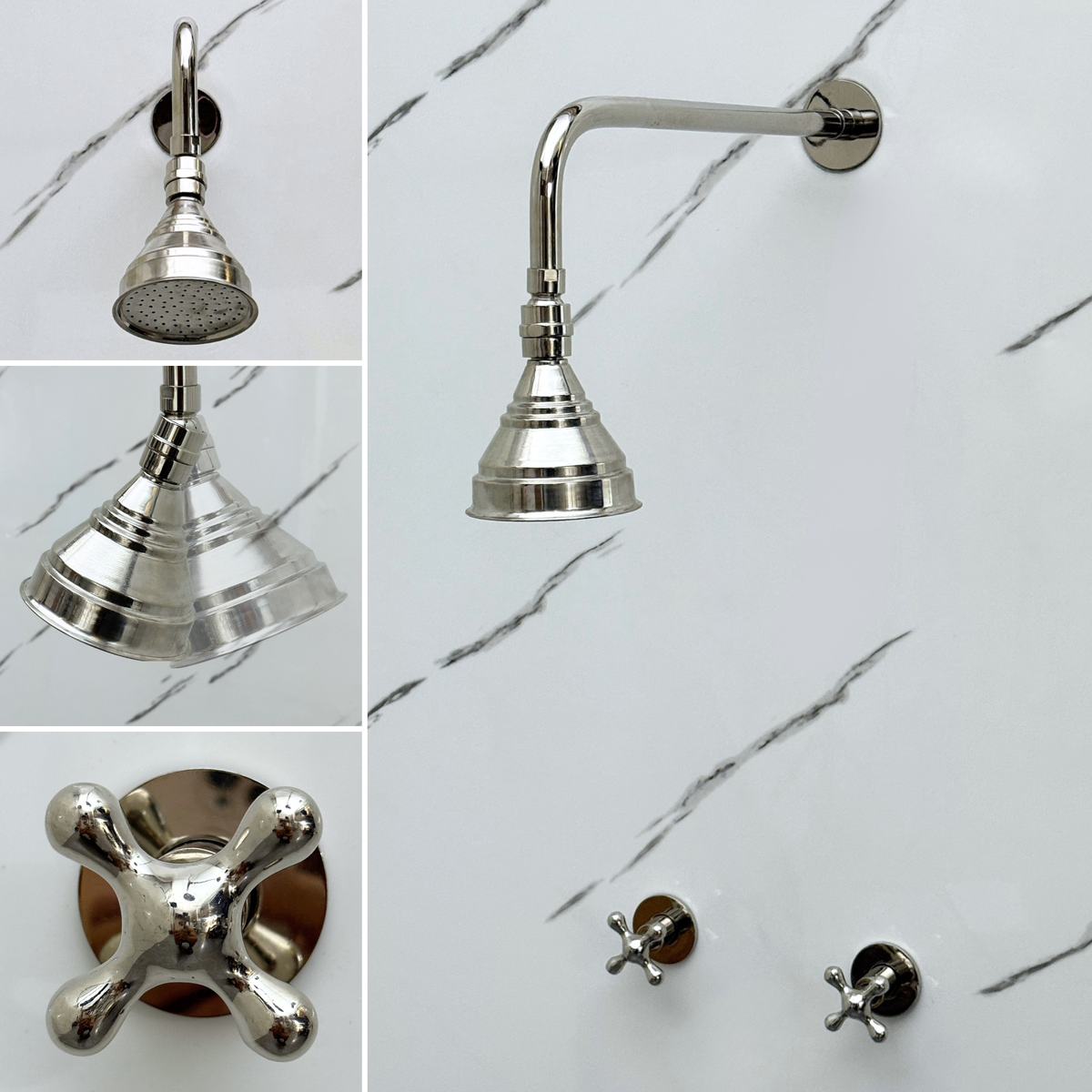 Polished Nickel Adjustable Round Rain Shower System — Straight arm (PNCSS-006) — detail view 3