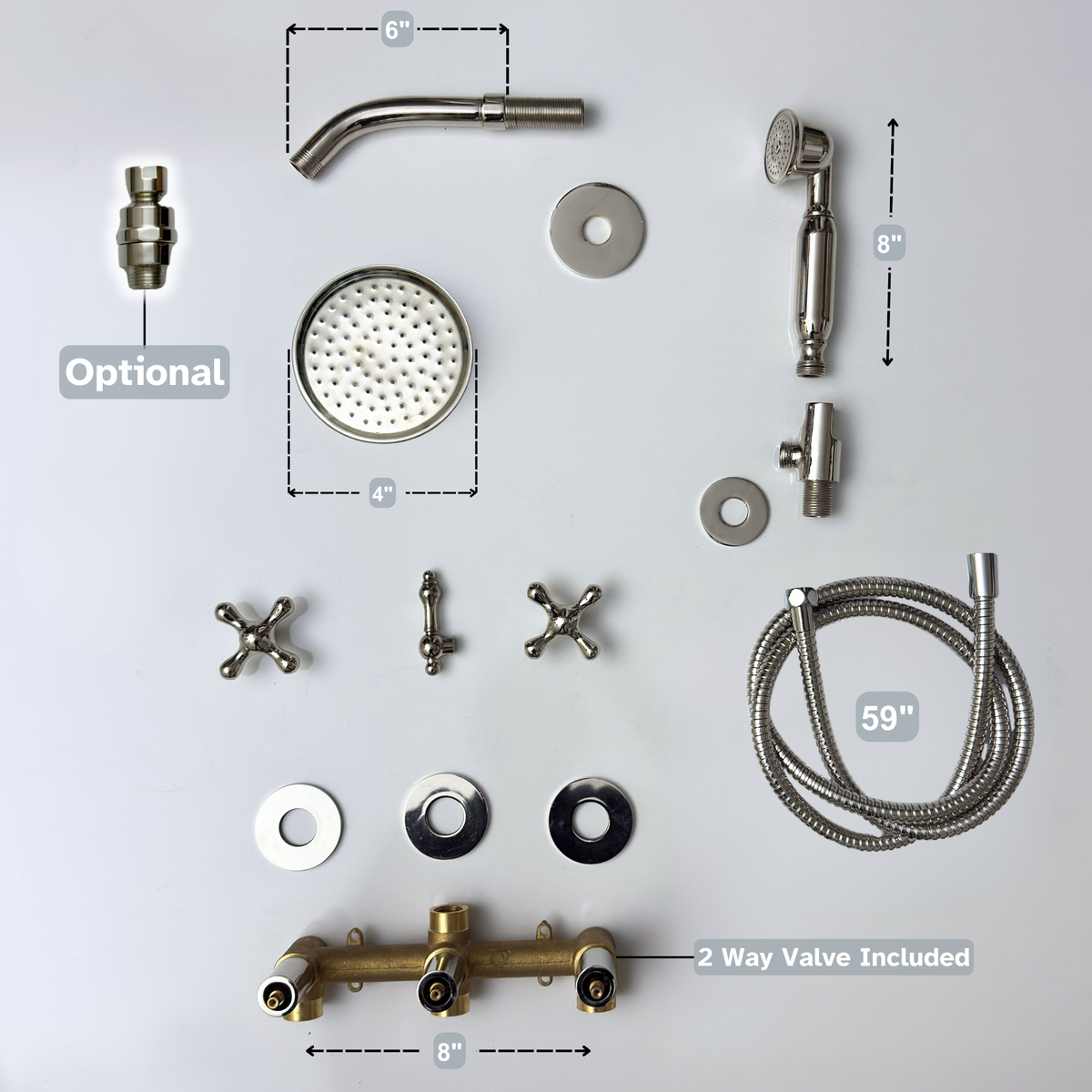 Polished Nickel Round Rain Shower System with Handheld — Short arm (PNCSS-020) — detail view 13