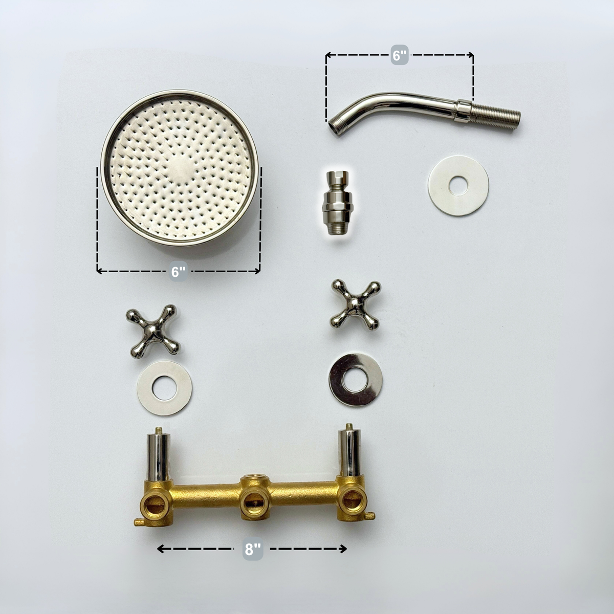 Polished Nickel Adjustable Round Rain Shower System — Short arm (PNCSS-009) — detail view 10