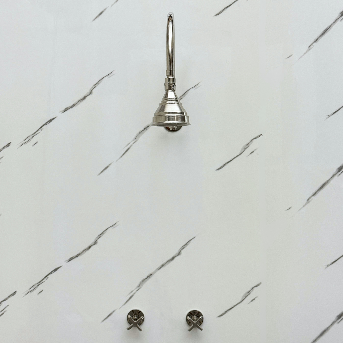 Polished Nickel Round Rain Shower System — Arcuate arm (PNCSS-002) — detail view 5