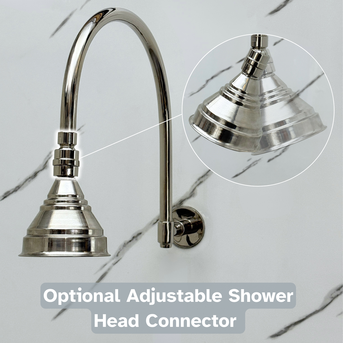 Polished Nickel Round Rain Shower System — Arcuate arm (PNCSS-002) — detail view 7