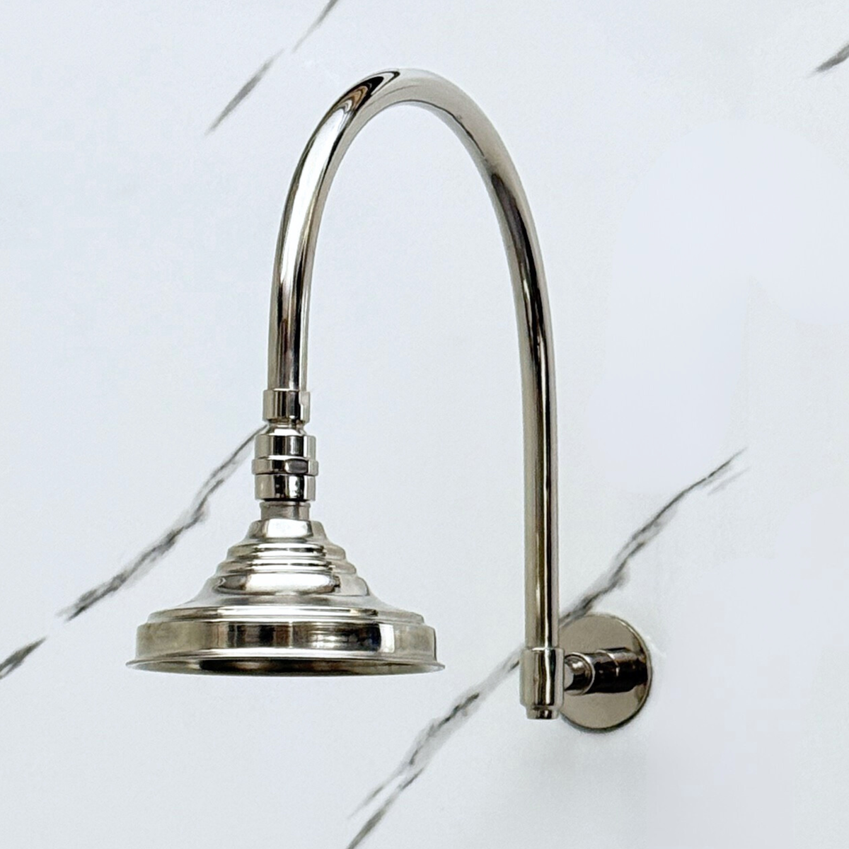 Polished Nickel Rain Shower Head with Arcuate Arm, Adjustable Nickel Shower Head - image 1