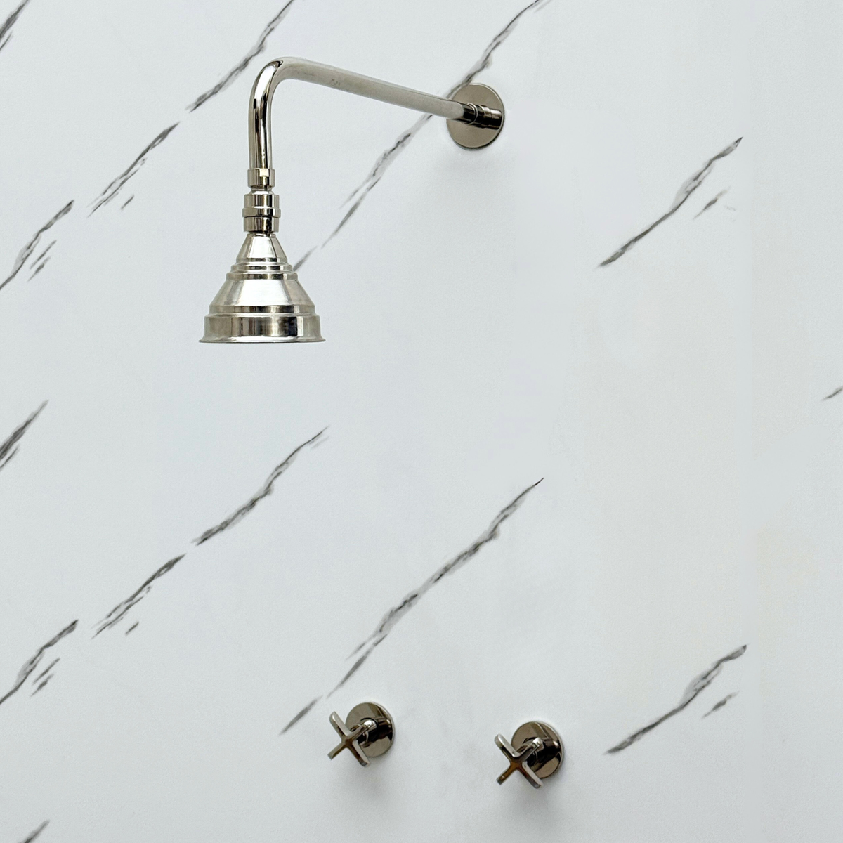 Polished Nickel Adjustable Round Rain Shower System — Straight arm (PNCSS-006) — detail view 4