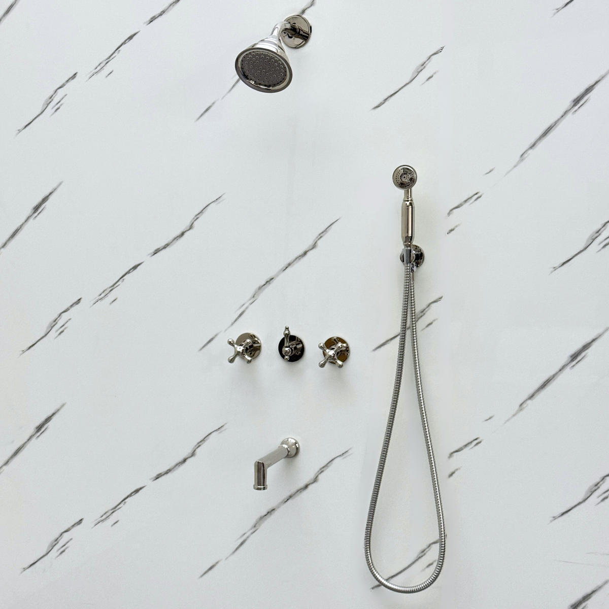 Polished Nickel Adjustable Round Rain Shower System with Handheld & Tub Filler — Short arm (PNCSS-021) — detail view 9