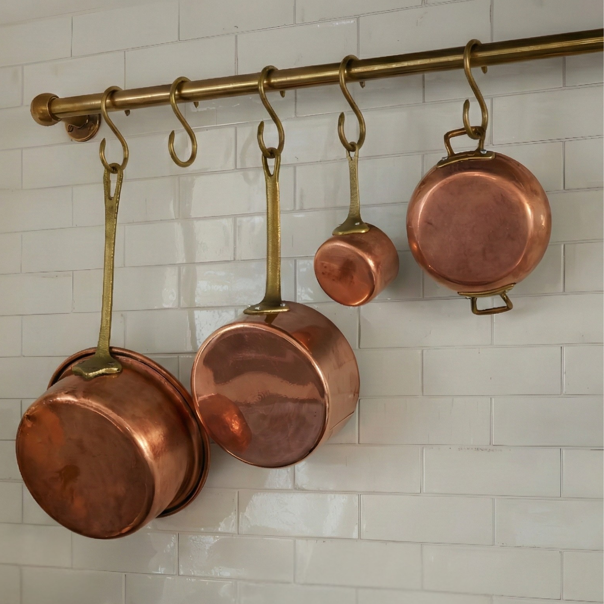 Unlacquered Brass Hanging Pot Rack, Kitchen Hook Rail, Wall Mount Rail with hooks - image 2