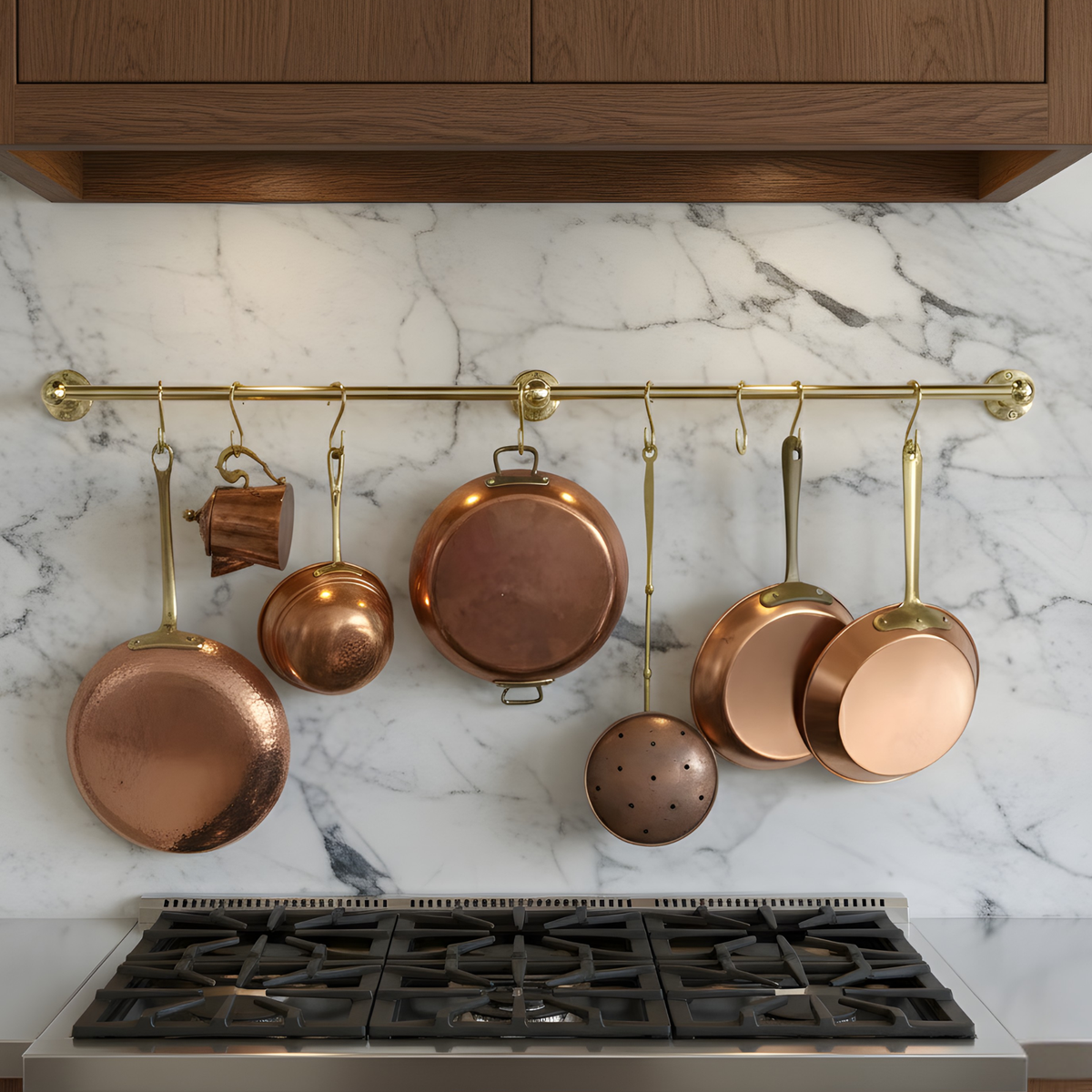Unlacquered Brass Hanging Pot Rack, Kitchen Hook Rail, Wall Mount Rail with hooks - image 3
