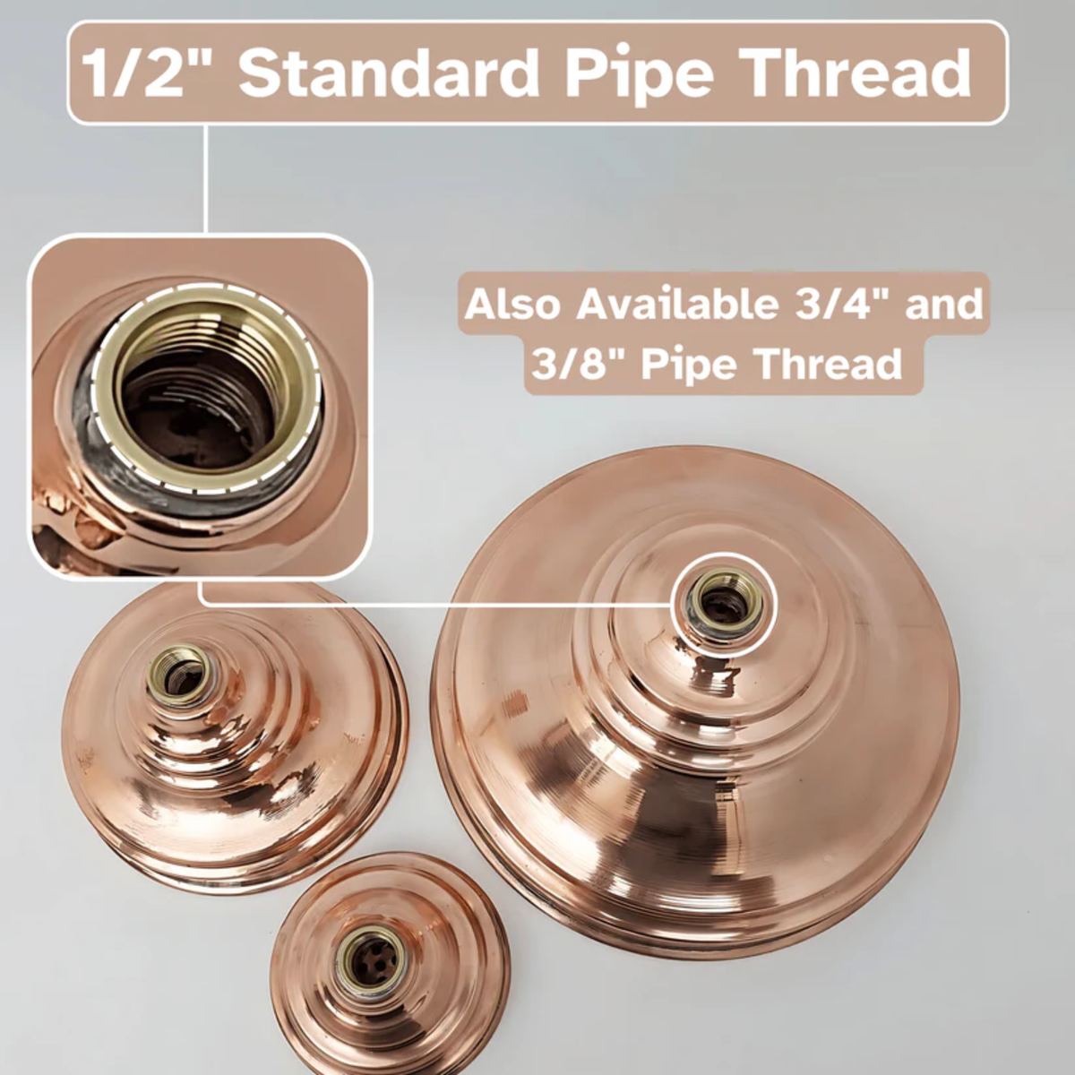 Aura Solid Copper Rain Shower Head - Unlacquered Living Finish - image 7