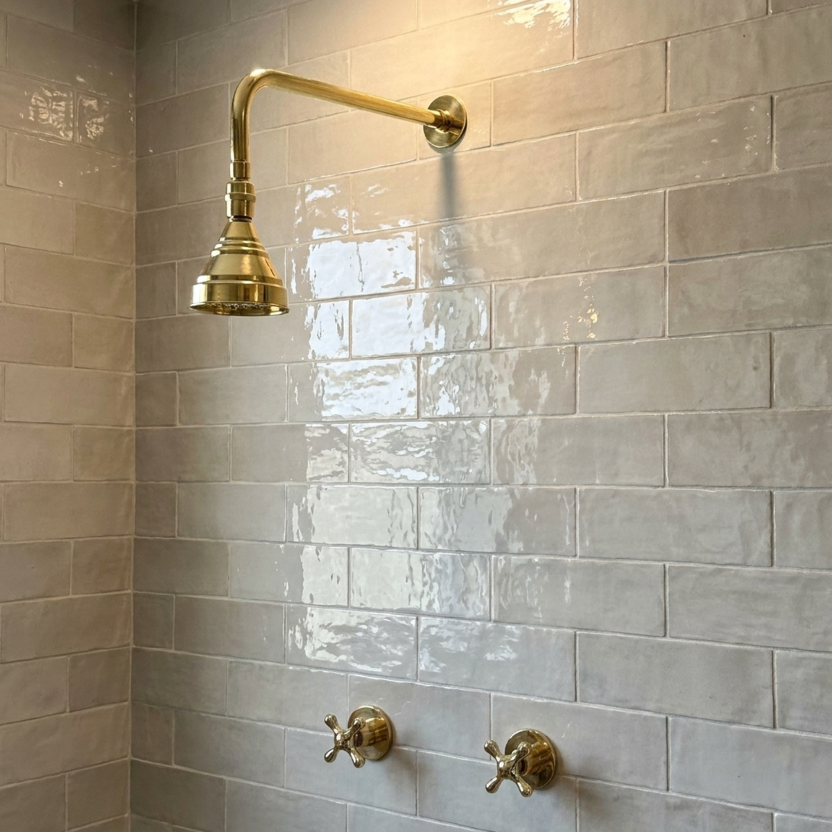 Unlacquered Brass Adjustable Round Rain Shower System — Straight arm (UBCSS-006) — shower system overview