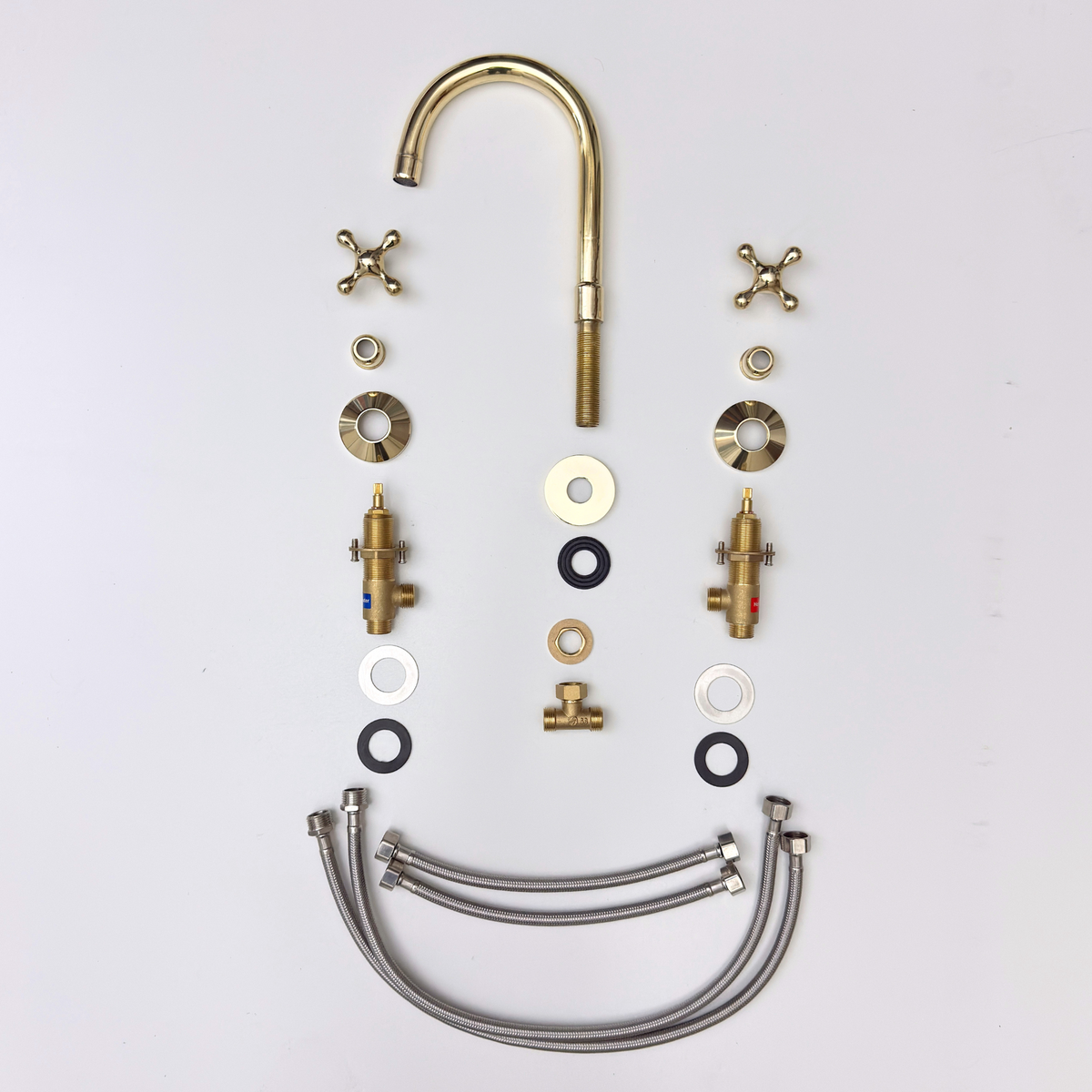 Dome unlacquered brass widespread faucet, 6" reach with cross handles – alternate view 10