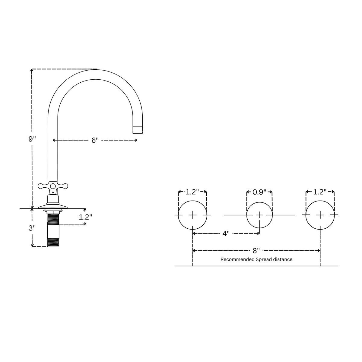 Dome unlacquered brass widespread faucet, 6" reach with cross handles – alternate view 11