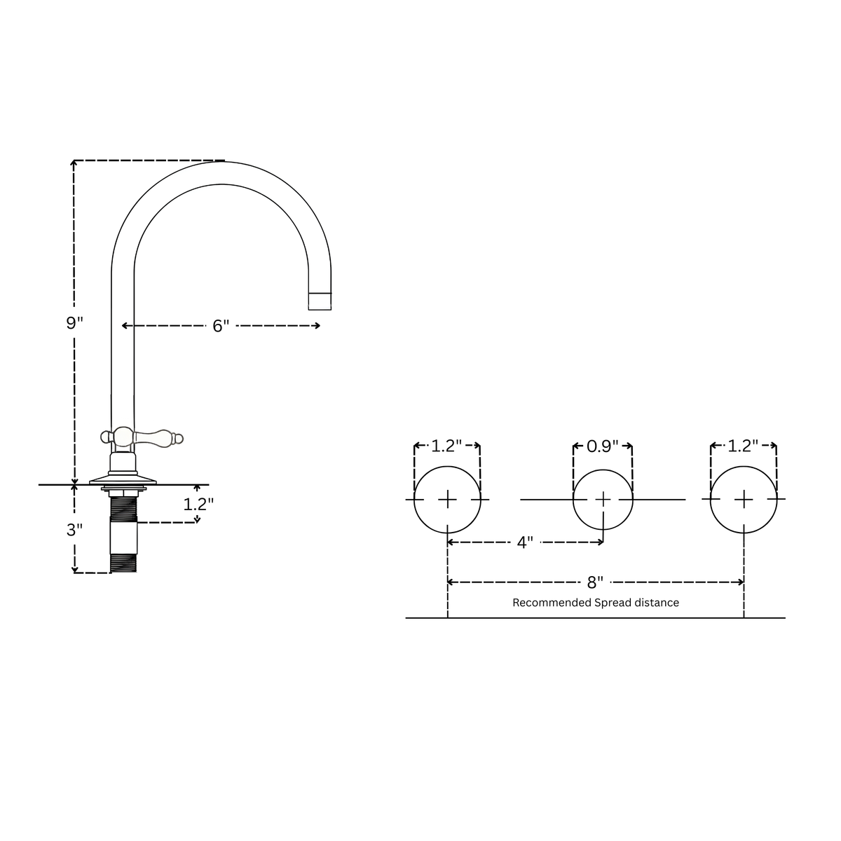 Gooseneck unlacquered brass widespread faucet, 6" reach with lever handles – alternate view 11